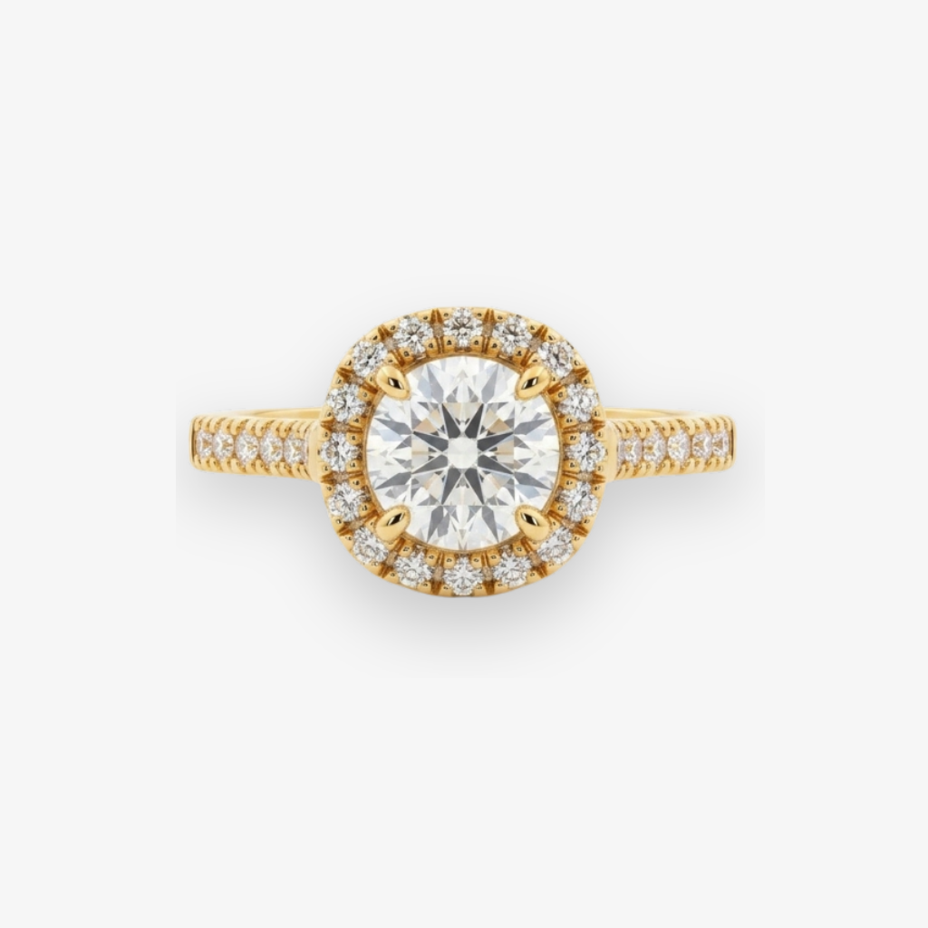 Anillo Halo Redondo 1.22 CTW Diamante Natural Oro Amarillo 14K