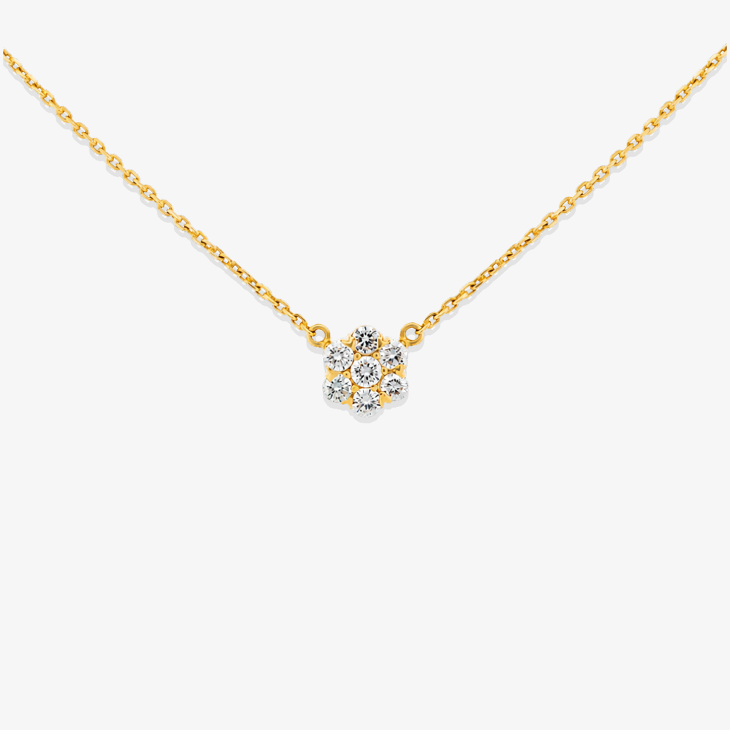 Collar Floral de Diamantes Naturales 1.20 CT Oro Amarillo 14K