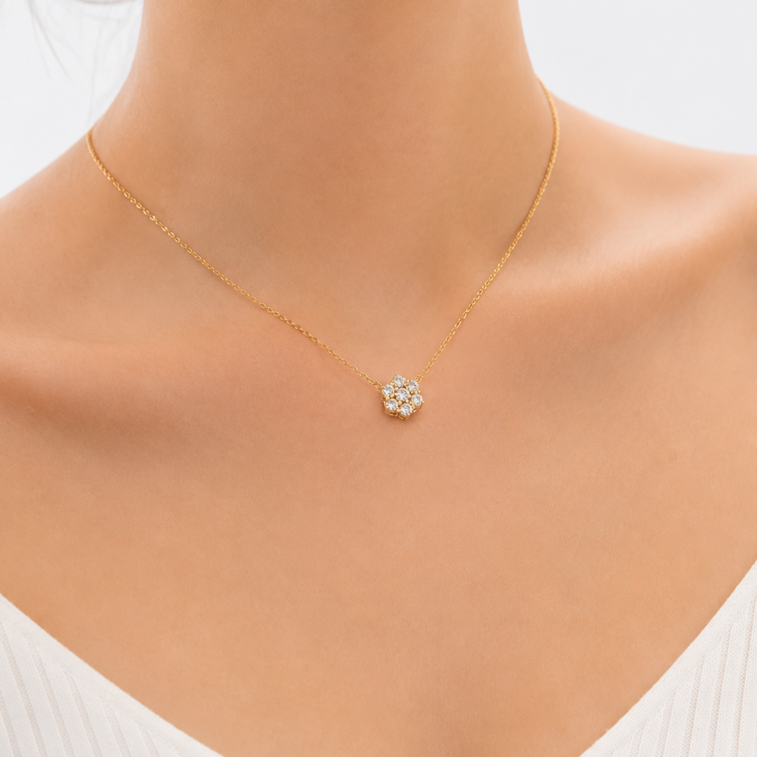 Collar Floral de Diamantes Naturales 1.20 CT Oro Amarillo 14K