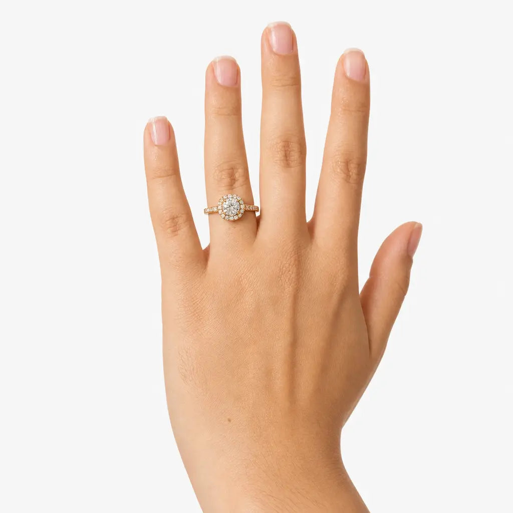 Anillo Halo Redondo 1.22 CTW Diamante Natural Oro Amarillo 14K
